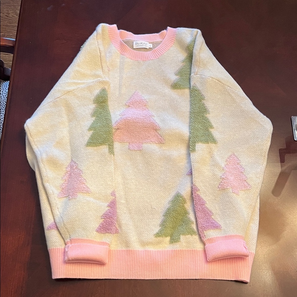 Soft Pastel Tree Pattern Sweater - image 1